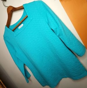 Kim Rogers Square Neck Turquoise Small Quarter Length Sleeve Blouse